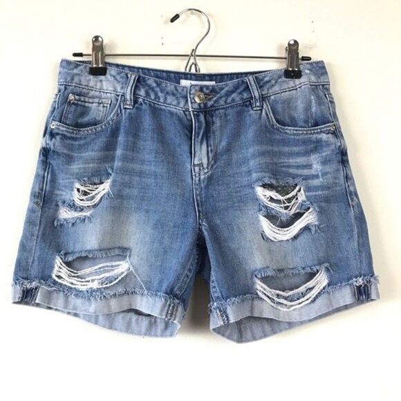 Kensie Ripped Distressed Denim Jean Shorts Size 26 Roll Up Boho - Picture 2 of 9